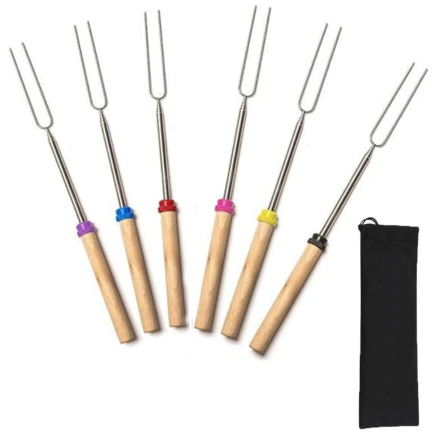 6 Pack Marshmallow Toasting Forks Kit, Telescoping Smores Sticks for Fire Pit, Extendable Stainless Steel Smores Sticks for BBQ and Campfire, Barbecue Forks for Hotdog Hot Dog Bonfire, Outdoor