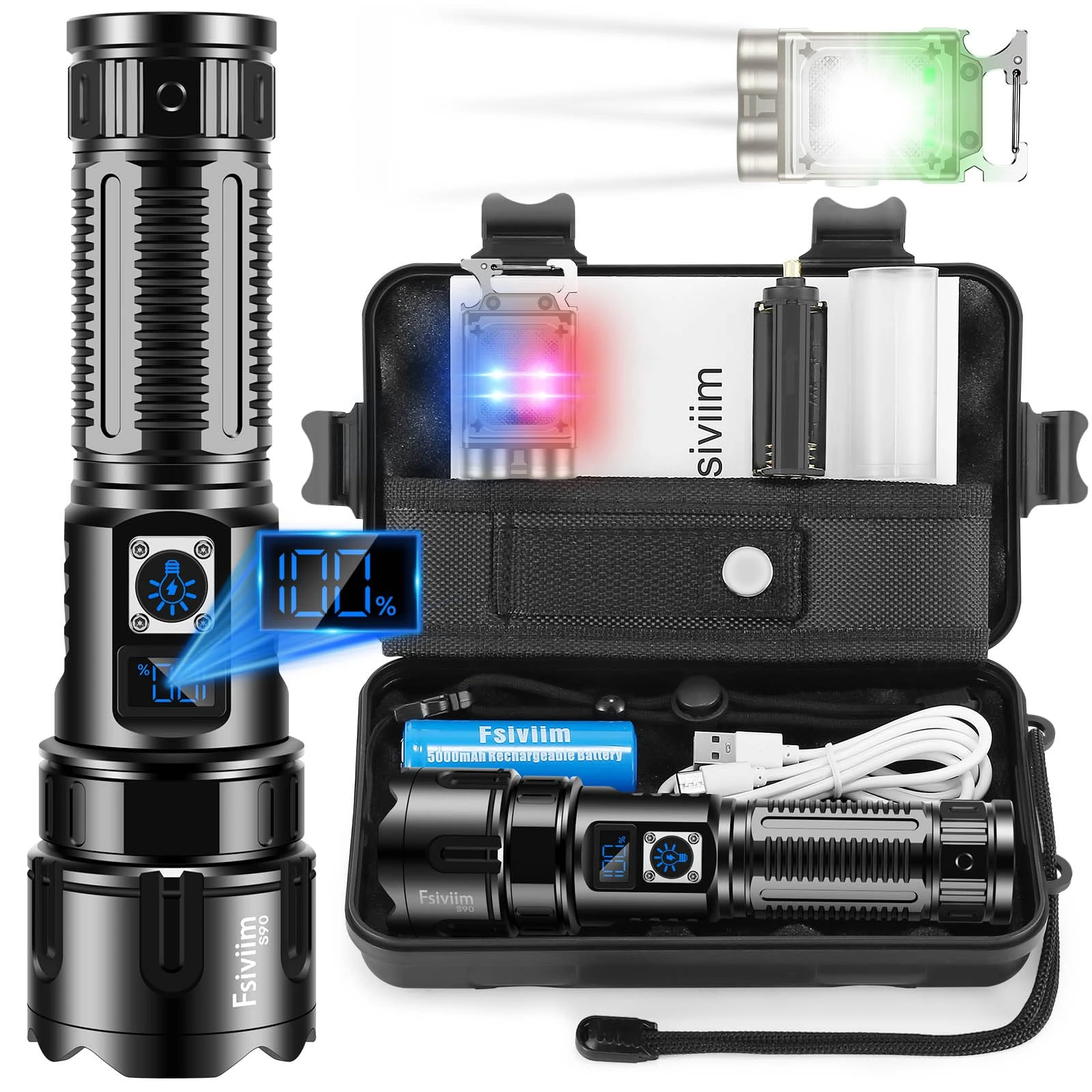 Fsiviim Ultra Powerful 1,000,000-Lumens LED Rechargeable Tactical Flashlight, Long Range, 5 Lighting Modes, Zoomable for Camping
