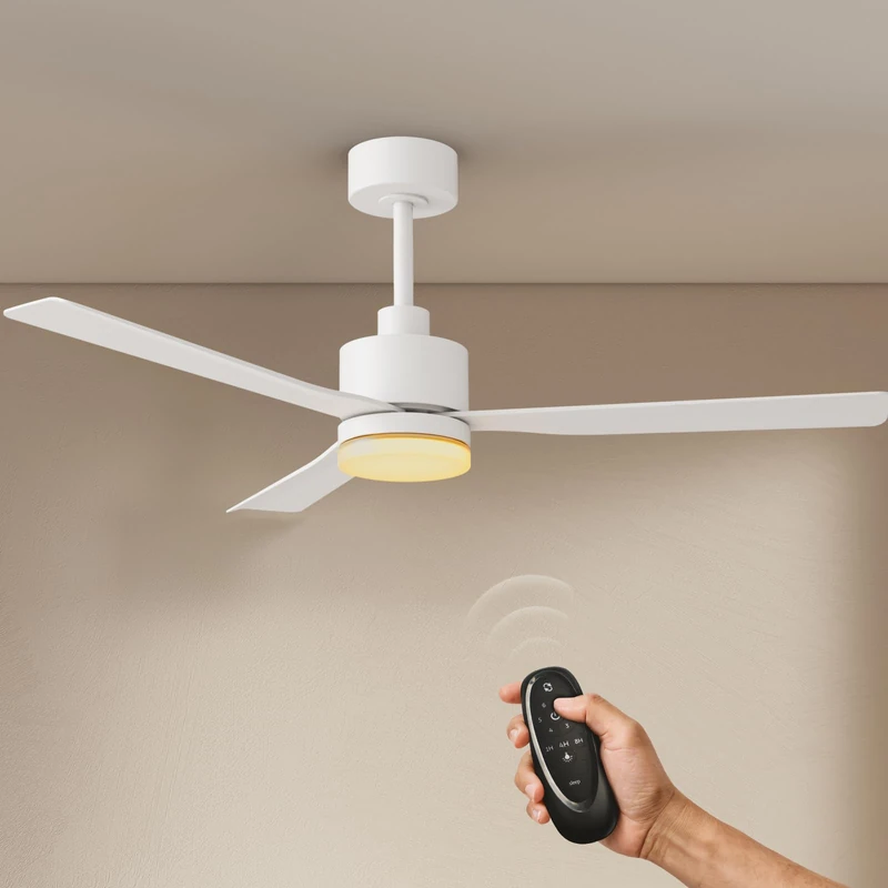 EMKE Ceiling Fan with Lighting and Remote Control, 3 ABS Blades, White, 1320 mm, 6 Speed, Timer and Sleep Mode, 3 Light Colours