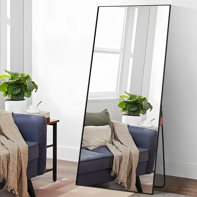 VEVOR Full Length Mirror, 71'' x 31'', Extra Large Standing Hanging or Leaning Rectangle Floor Tempered Mirror, with Stand Aluminum Alloy Frame, for Full Body Dressing Living Room Bedroom, Black