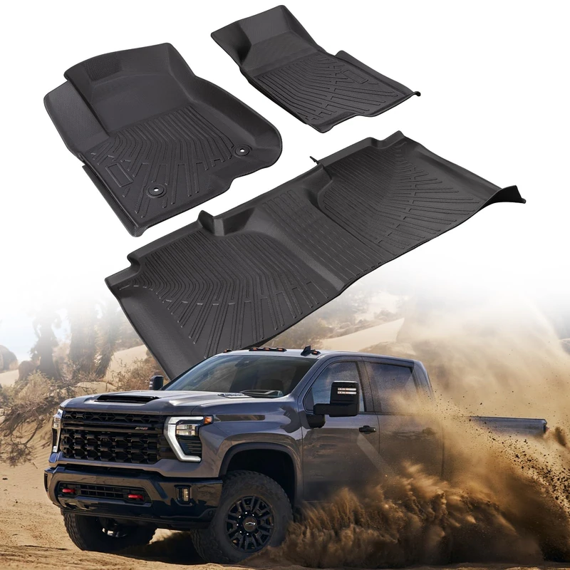 CreekT for Chevy Silverado for GMC Sierra Floor Mats 2019-2024(Only for Crew Cab), All Weather Floor Mats for Chevrolet Silverado for GMC Sierra 1500HD/2500HD/3500HD Accessories 2021 2022 2023 2024