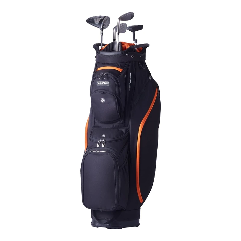 VEVOR Golf Cart Bag with 14 Way Organizer Divider Top, 36” 14 Pockets Premium Cart Bag, Durable Golf Bags with Handles & Dust Cover & Detachable Straps for Men & Women, Black & Orange