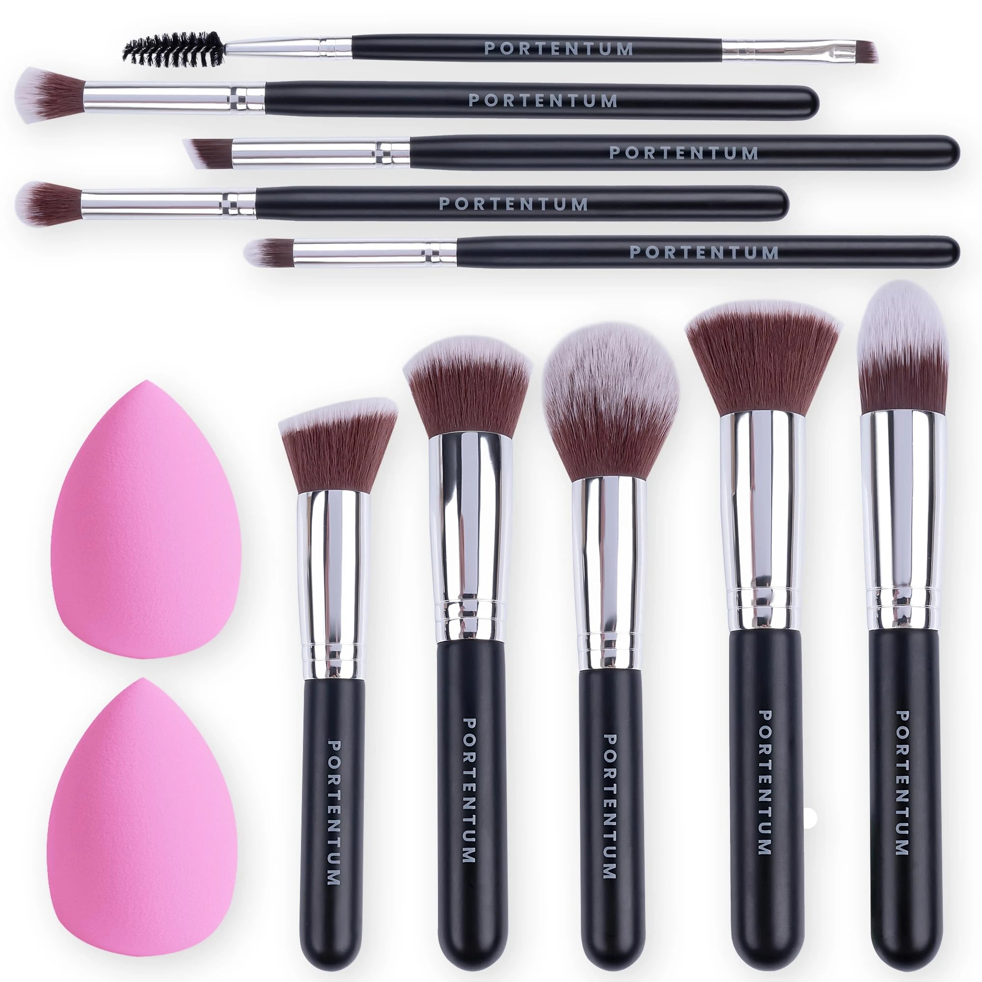 PORTENTUM Makeup Kit - 12Pcs Premium Synthetic Kabuki Foundation Face Powder Concealers Eyeshadow Blush Brushes Set