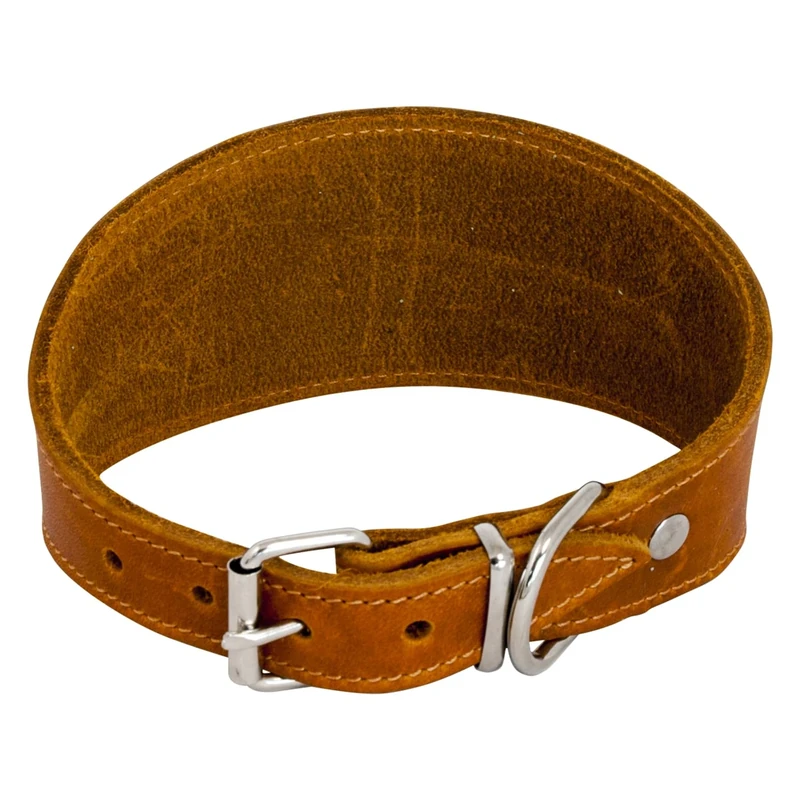 JACK AND VANILLA, Greyhound Collar for Dogs, Greasy Leather Model, Cognac, Size 42 cm