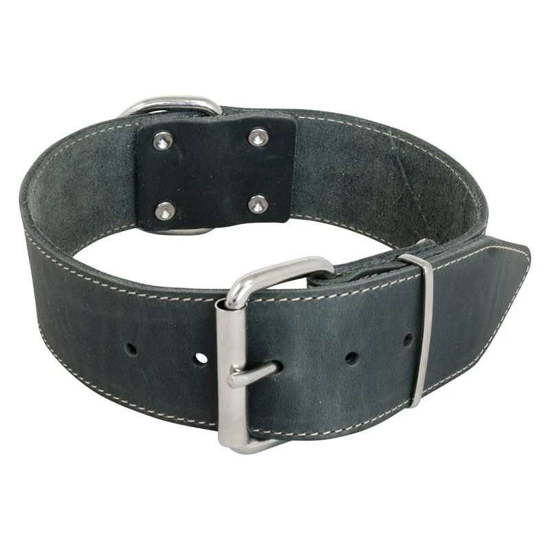 Jack and Vanilla - Large Dog Collar Fat Leather - For Medium and Large Dogs - Strong, Durable, Soft Feel - Modern Look - Grey Colour, Size 50 mm x 65 cm