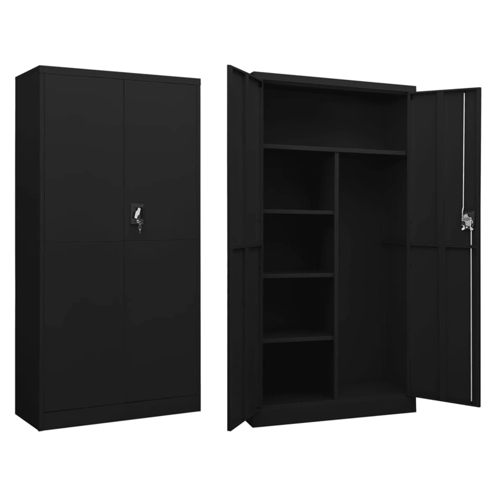 Vopese Locker Cabinet Black 90x40x180 cm Steel, Office Steel Filing Standing Cabinet with Locks, Storage Organiser Unit Cupboard for Garage, Office and Classroom Wardrobe 1074