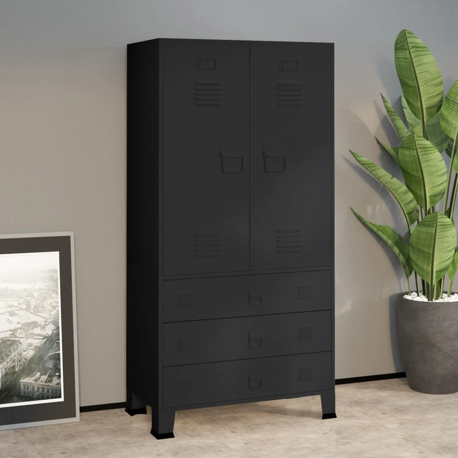 Vopese Industrial Wardrobe Black 90x50x180 cm Metal, Clothes Wardrobe, Closet, Clothes Storage Cupboards Unit for Bedroom Furniture