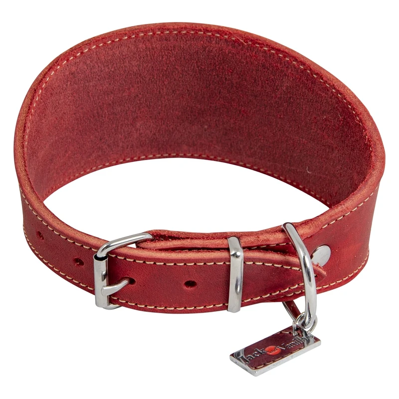 JACK AND VANILLA, Greyhound Dog Collar, Greasy Leather, Red, Size 42 cm