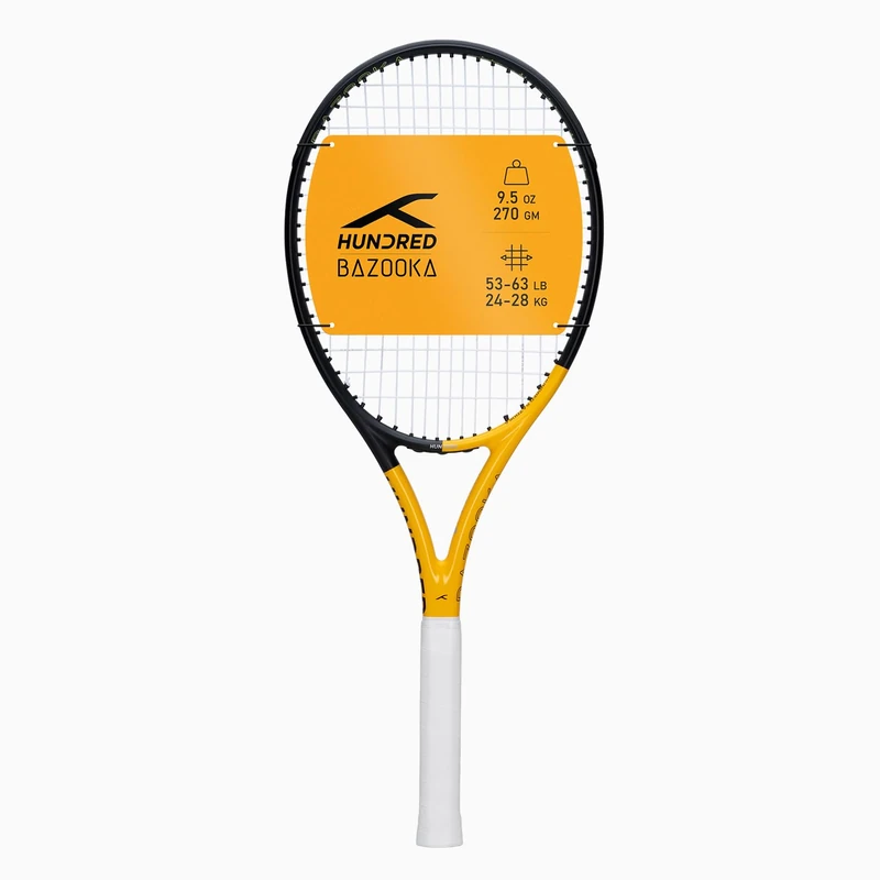 HUNDRED Bazooka Strung Tennis Racket with Full Cover | 1 Point Head Heavy | Colour: Black/Yellow, Grip Size 2 (4 1/4 inches) | Unisex | Material: Graphite | 270 g - Image 1