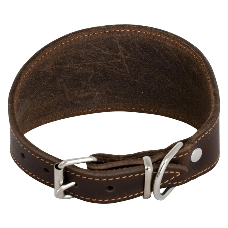 JACK AND VANILLA, Greyhound Dog Collar, Greasy Leather, Brown, Size 42 cm