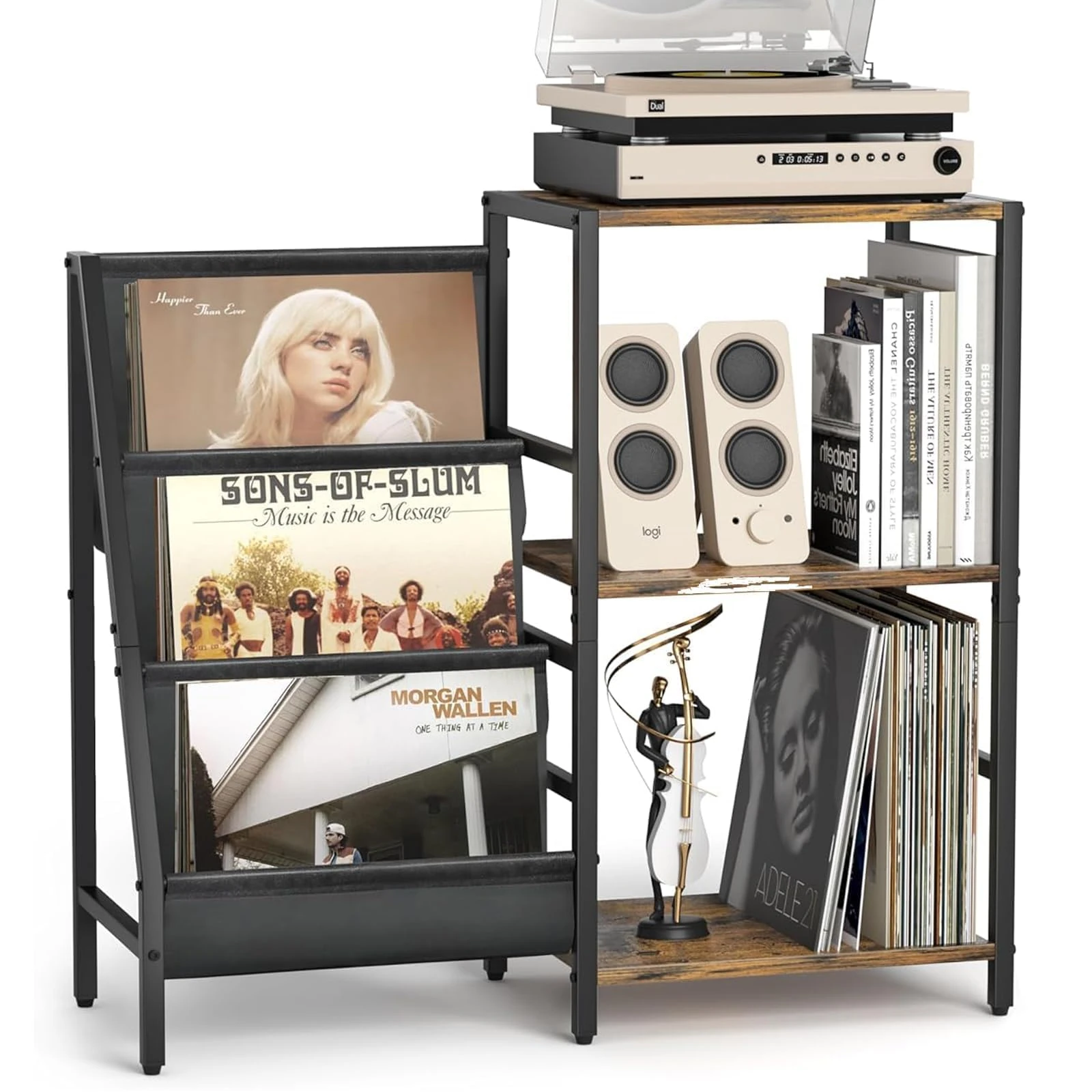 Vinyl Record Player Stand, Vinyl Records Display Shelf with 3-Tier Vinyl Record Storage, Vinyl Holder for Vinyl Storage, Turntable Stand up to 200 Albums, Record Player Table Cabinet for Living Room