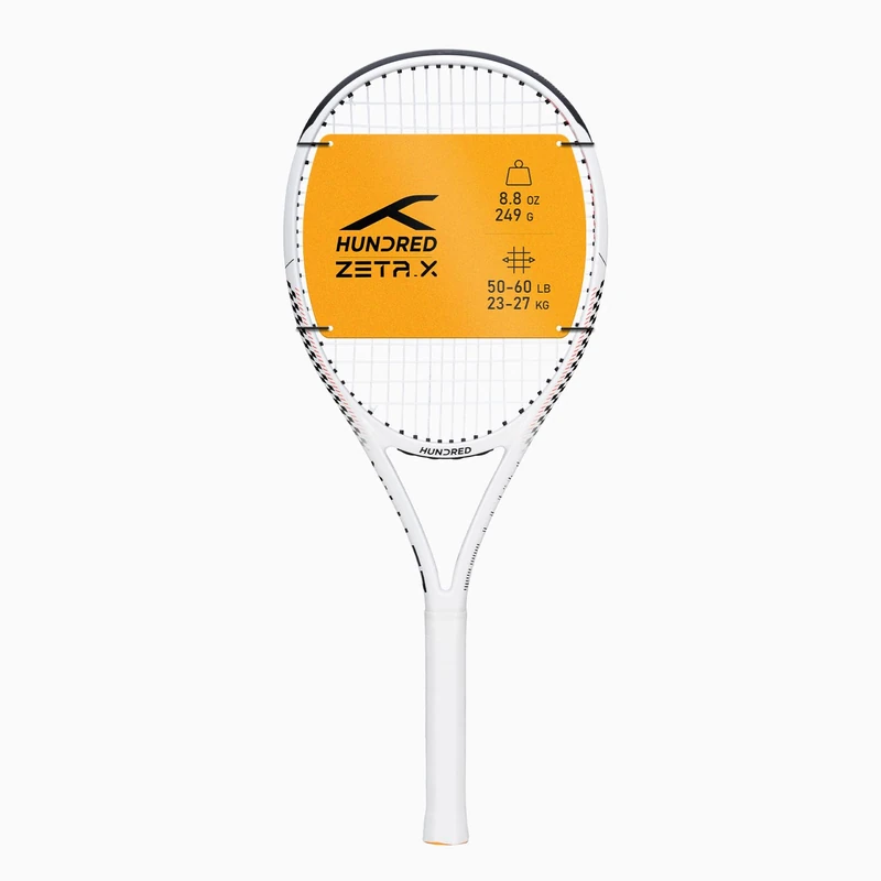 HUNDRED Zeta X Strung Tennis Racket with Full Cover | 9 Points Head Heavy | Colour: White, Grip Size 2 (4 1/4 inches) | Unisex | Material: Graphite | 249 g
