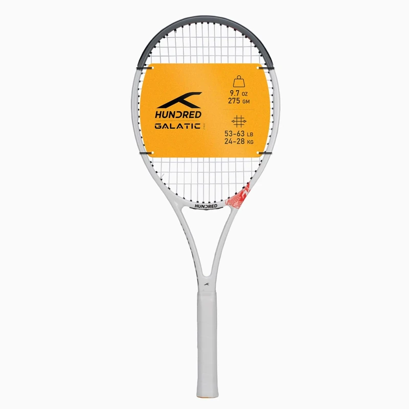 HUNDRED Galactic Strung Tennis Racket with Full Cover | 4 Points Head Light | Color: White/Grey, Grip Size 2 (4 1/4 inches) | Unisex | Material: Graphite | 275g