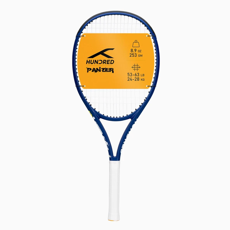 HUNDRED Panzer Strung Tennis Racket with Full Cover | 3 Points Head Heavy | Colour: Navy, Grip Size 2 (4 1/4 inches) | Unisex | Material: Graphite | 253 g