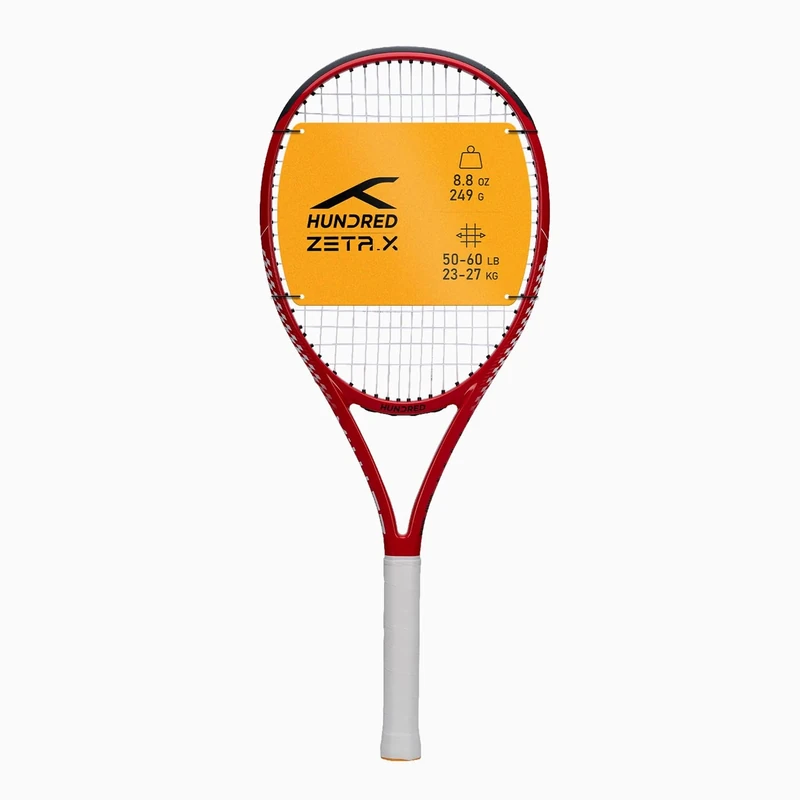 HUNDRED Zeta X Strung Tennis Racket with Full Cover | 9 Points Head Heavy | Colour: Warm Red, Grip Size 2 (4 1/4 inches) | Unisex | Material: Graphite | 249 Grams