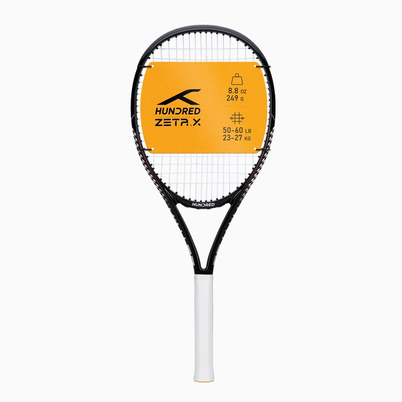 HUNDRED Zeta X Strung Tennis Racket with Full Cover | 9 Points Head Heavy | Colour: Black, Grip Size 2 (4 1/4 inches) | Unisex | Material: Graphite | 249 g