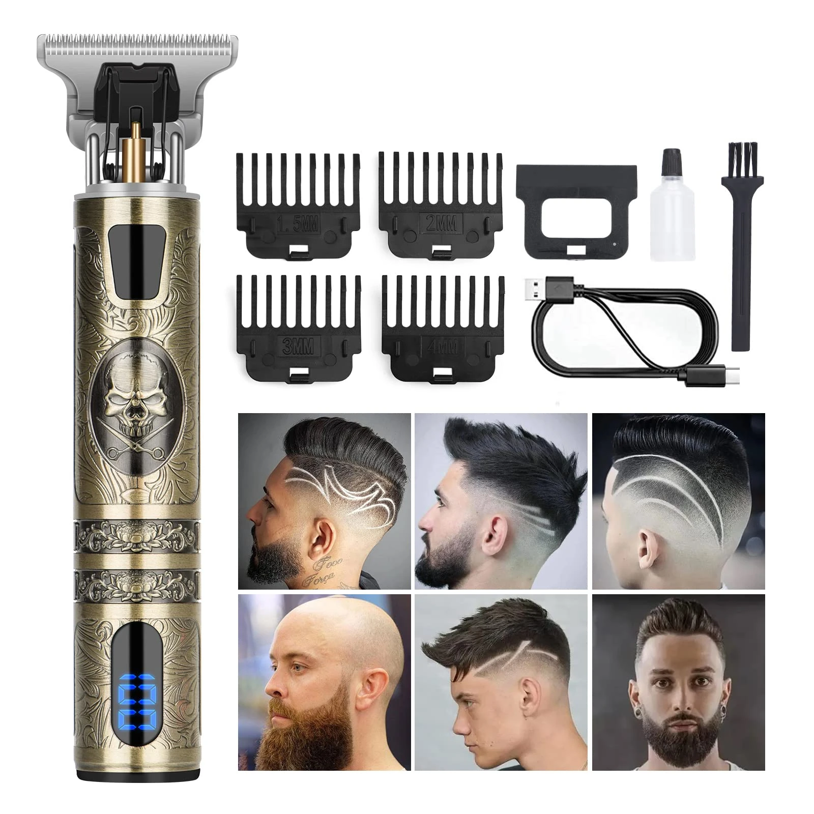 Professional Hair Clippers Men, Beard Trimmer with LCD Displays, Rechargeable Electric Shaver Kit Built-in 1500mAh Battery for Barbers Haircut