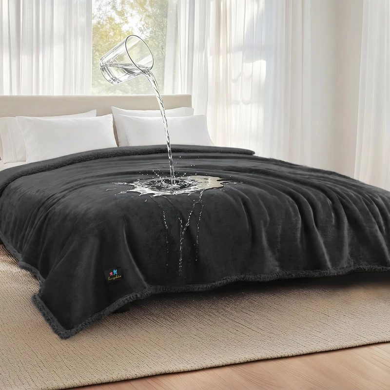 Luciphia Waterproof Pet Blankets, Liquid Pee Proof Dog Blanket for Sofa Bed Couch, Reversible Sherpa Fleece Furniture Protector Cover for Small Medium Large Dogs Cats, Black King Size（100" x 85"）
