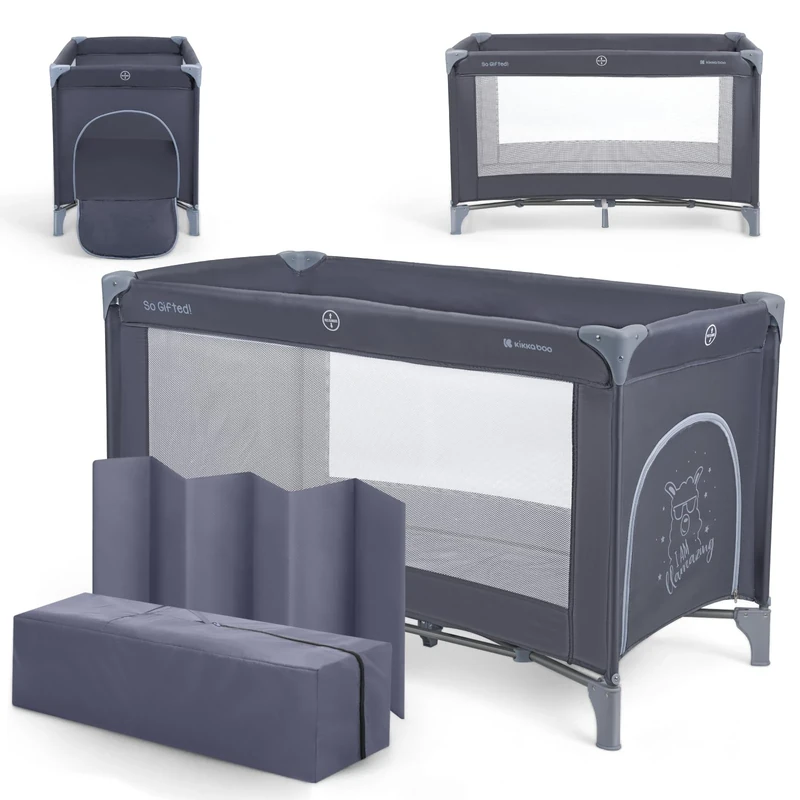 kikka boo SO Gifted Travel Cot, up to 15 kg, Park Cot 120 x 60 cm, 1 Level, Foldable, Lightweight, Carry Bag, Compact, Navy Blue