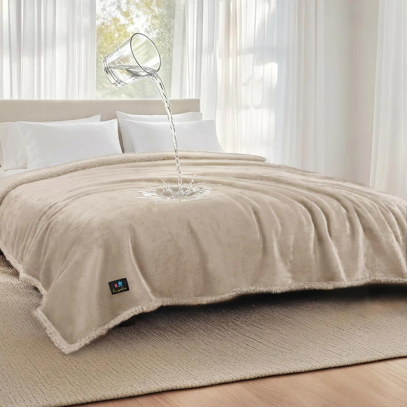 Luciphia Waterproof Pet Blankets, Liquid Pee Proof Dog Blanket for Sofa Bed Couch, Reversible Sherpa Fleece Furniture Protector Cover for Small Medium Large Dogs Cats, Dark Beige King Size（100" x 85"）