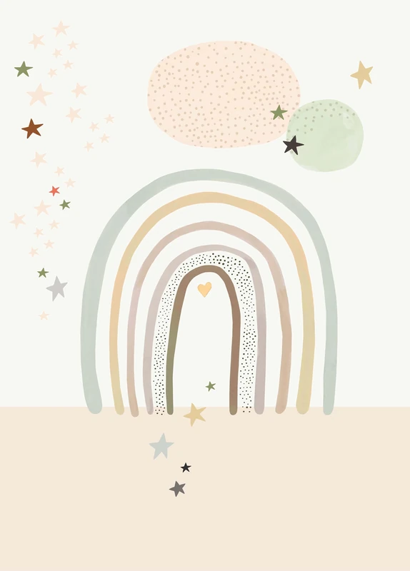 Rasch Wallpaper 557398 - Photo Wallpaper on Non-Woven with a Rainbow and Stars in Beige, Light Green and White from The Onszelf Stories Collection - 2.80 m x 2.00 m (L x W)