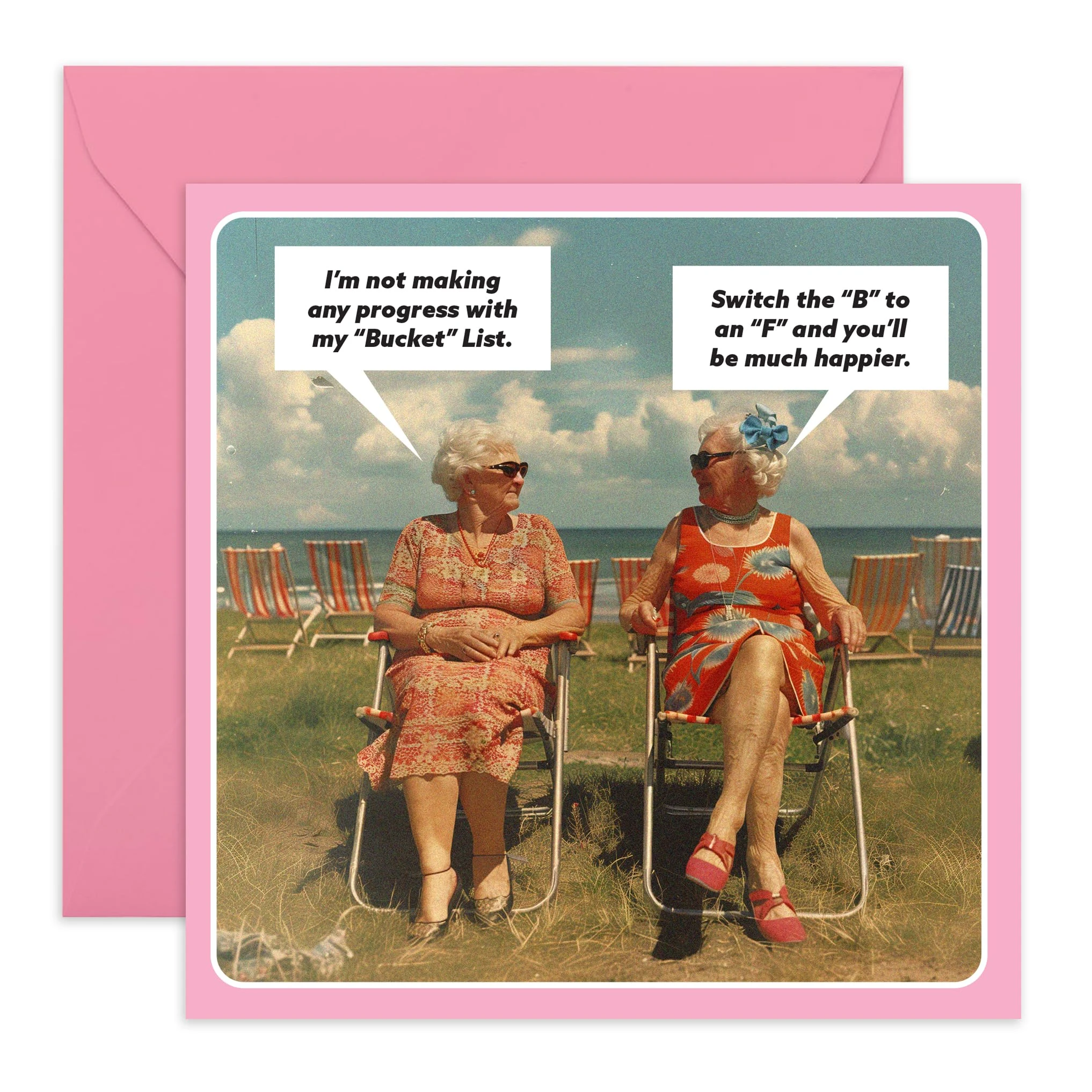 Funny Retro Card For Women - Bucket List - Hilarious Birthday Greeting Cards For Sister Cousin Nana Mum - Best Friend Birthday Ideas - Mothers Day Gift for Her - Comes With Stickers