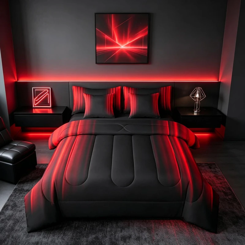 Feelyou Abstract Ombre Comforter Set with Sheets Kids Teens Red and Black 7 Piece Bedding Set Room Decor Full Size