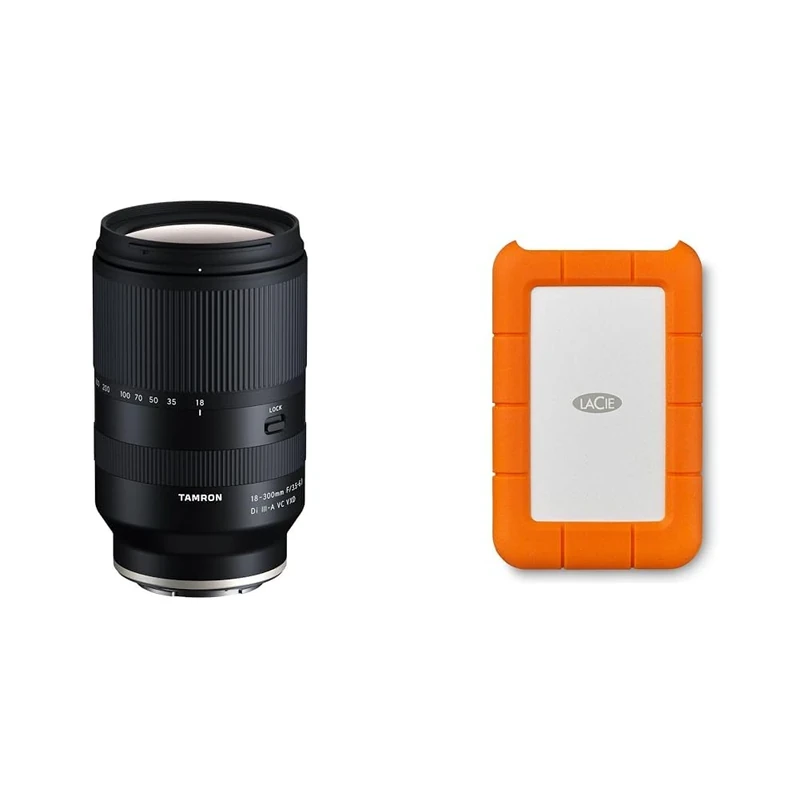 TAMRON - 18-300mm F/3.5-6.3 Di III-A VC VXD - Zoom lens for APS-C mirrorless Sony cameras & LaCie Rugged Mini, 2TB, 2.5", Portable External Hard Drive, for PC and Mac, Shock