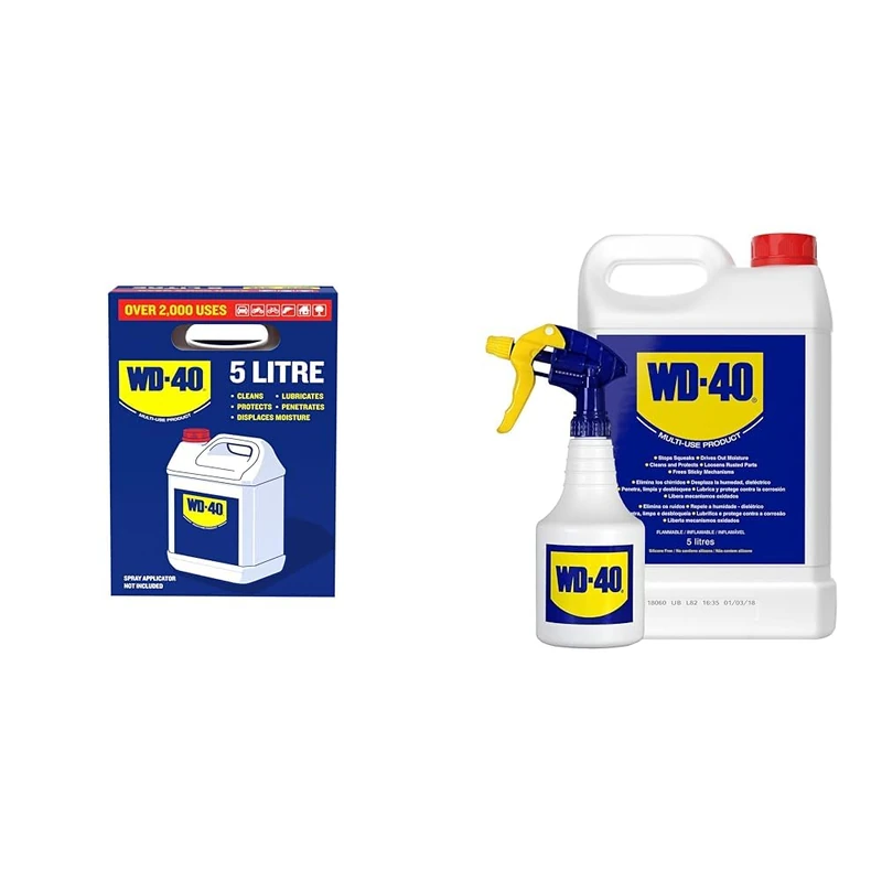 WD-40 Multi-Use Original Product Maintenance, Loosens stuck parts, Displaces moisture & 5L with Applicator: The Ultimate Multi-Use Lubricant and Protectant