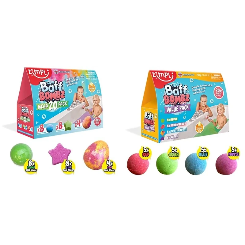 20 x Bath Bombs Mega Value Pack from Zimpli Kids, Create a Colourful, Fizzing Bath Time Adventure & 20 x Bath Bombs from Zimpli Kids, Creates a Fizzing, Bath Time Adventure, Bubble Bath Bomb Gift Box