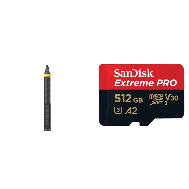Insta360 3m 9.8ft Extended Edition Selfie Stick for ONE RS, ONE X2 & X3 Action Camera & SanDisk 512GB Extreme PRO microSDXC card + RescuePro Deluxe, up to 200 MB/s