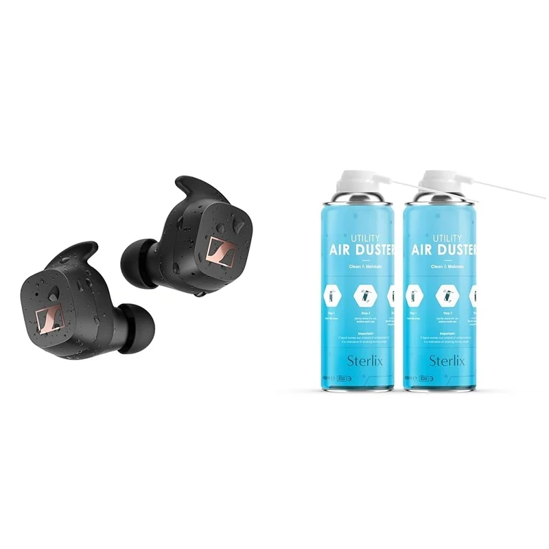 Sennheiser SPORT True Wireless Earbuds - Bluetooth In-Ear Headphones for Active Lifestyles & Sterlix Air Duster Can Compressed Air Spray Can Dust Cleaner PC, Keyboard