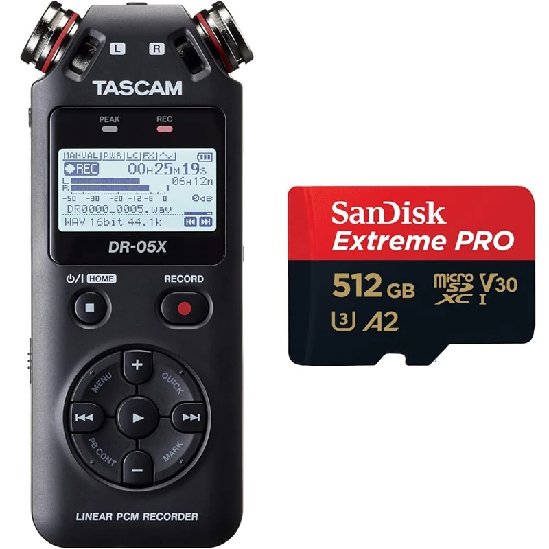 Tascam DR-05X portable audio recorder, usb2.0 & SanDisk 512GB Extreme PRO microSDXC card + RescuePro Deluxe, up to 200 MB/s