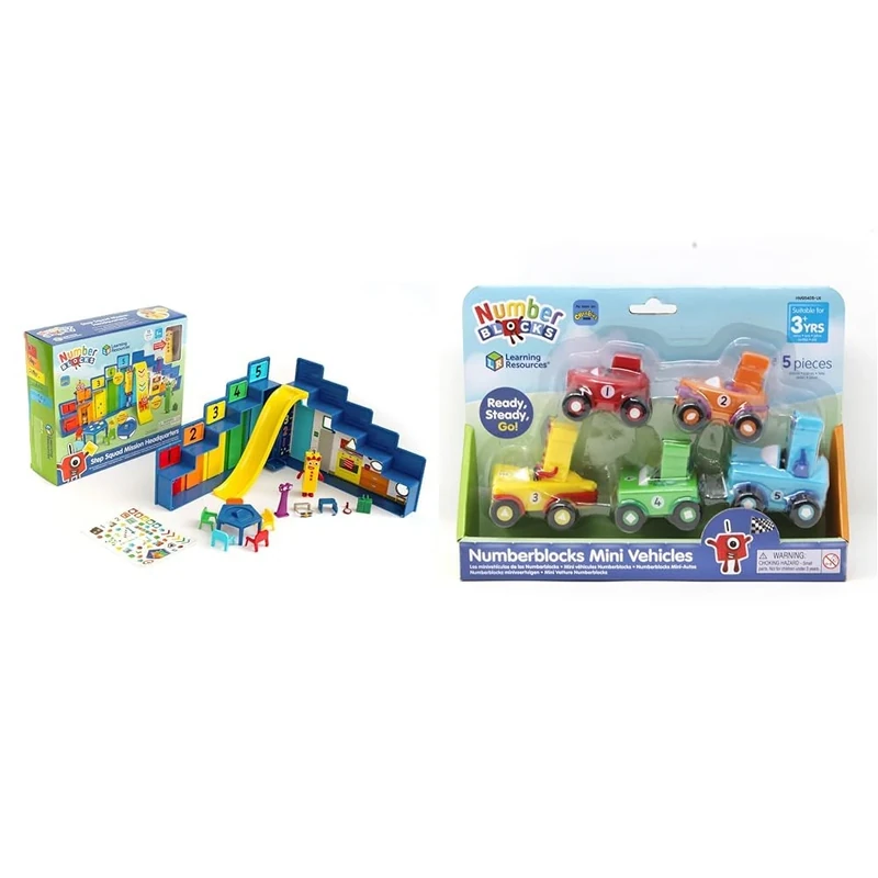 Learning Resources Numberblocks Step Squad Mission Headquarters Deluxe Playset for Ages 3+ & Numberblocks Mini Vehicles Set, 5 Car Pack, Numberblocks Gifts