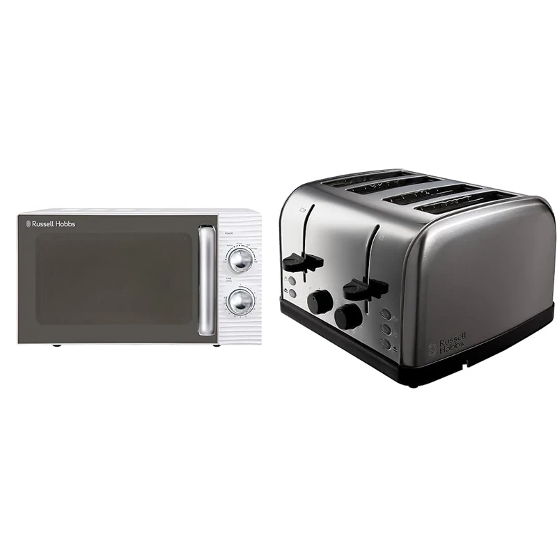 Russell Hobbs RHM1731 INSPIRE White 17 Litre Manual Microwave & 4 Slice Toaster (High lift feature, 7 Browning levels, Frozen/Cancel/Reheat function