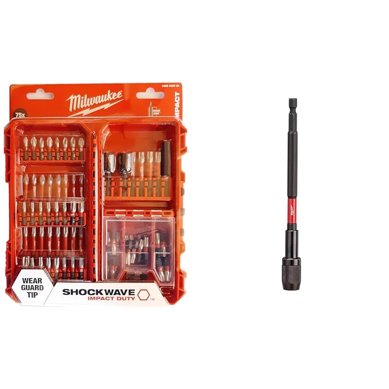 Milwaukee Shockwave 4932492008 Impact Duty Bit Set (TX, PZ, PH, HEX, TXBO, Accessories for Impact Wrenches and Screwdrivers) 75-Piece & Electric Tools 48-32-4532 Bit Impact Locking Holder 6In