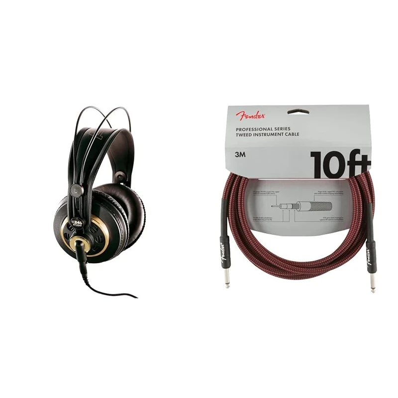AKG K240 Studio Professional Semi-Open, Over-Ear Headphones, High Performance design & Fender 990820061 Professional Series Instrument Cable – 10 ft – STR/STR – Red Tweed