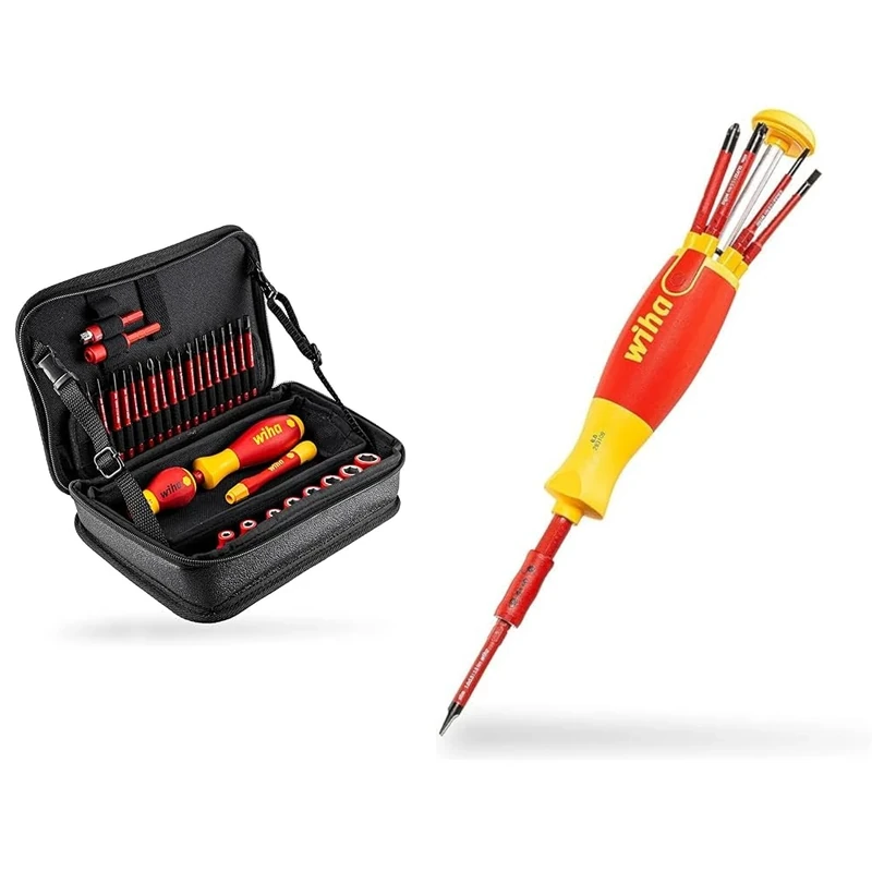 Wiha 7209NK-2002 slimVario Set, Red Yellow, 32 TLG, (43465) & 38613, Schlitz/PH/SL+PZ (Klemmschrauben) im Blister, Red Yellow