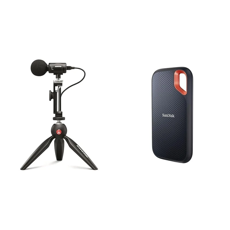 Shure MV88+ Video Kit - Digital Stereo Condenser Microphone for Apple and Android & SanDisk 2TB Extreme portable external SSD, up to 1050 MB/s, read, 1,000MB/s write, USB-C