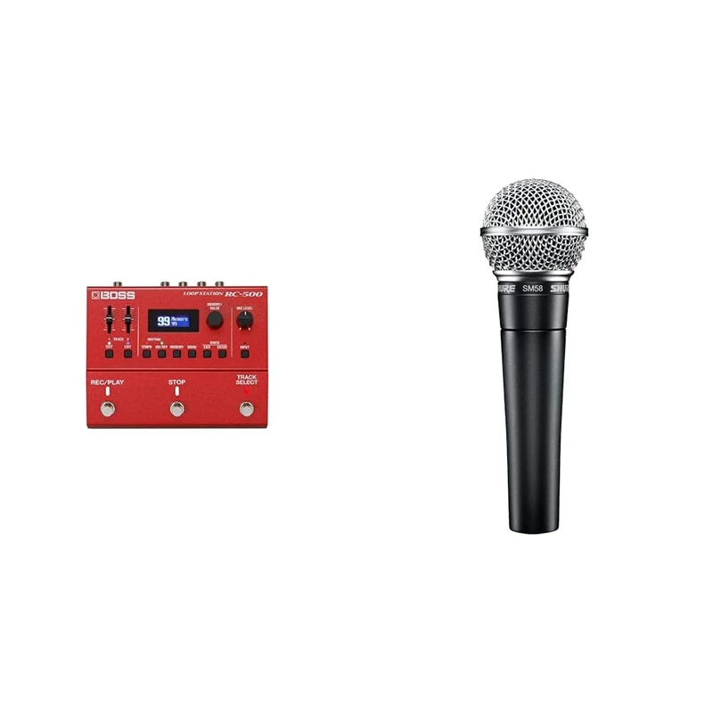 BOSS RC-500 Dual-Track Loop Station – Advanced two-track looper with premium sound quality, Loop FX & Shure SM58-LC Cardioid Dynamic Vocal Microphone with Pneumatic Shock Mount