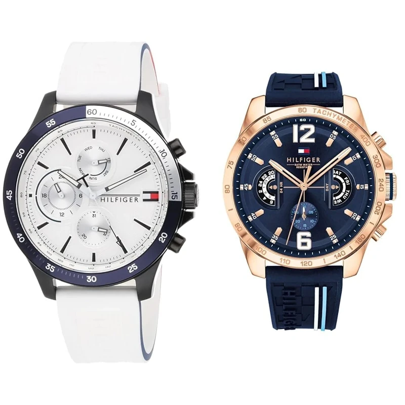 Tommy Hilfiger Analogue Multifunction Quartz Watch for Men with White Silicone Bracelet - 1791723 & Analogue Multifunction Quartz Watch for Men with Navy Blue Silicone Bracelet - 1791474