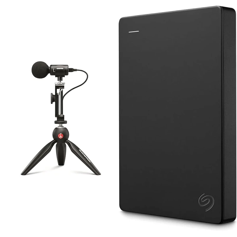 Shure MV88+ Video Kit - Digital Stereo Condenser Microphone for Apple and Android & Seagate Portable Drive, 2TB, External Hard Drive, Classic Black, for PC Laptop and Mac