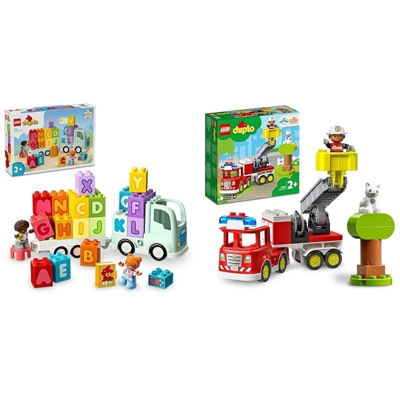 LEGO DUPLO Town Alphabet Truck Toy for Toddlers, Boys & Girls Aged 2 Plus & 10969 DUPLO Town Fire Engine Toy for Toddlers 2 Plus Years Old, Truck with Lights and Siren