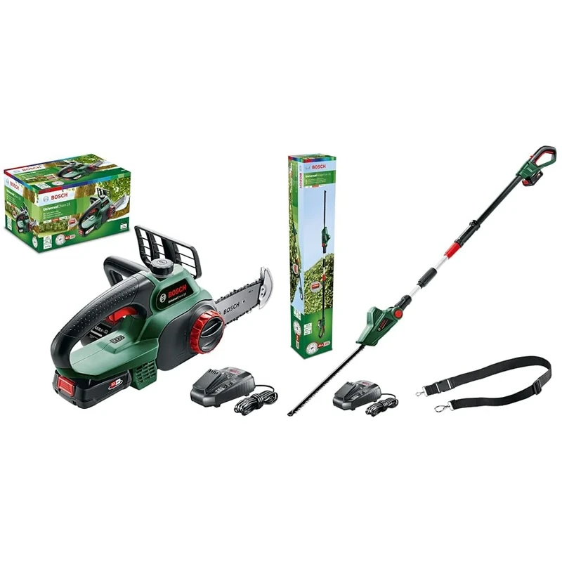 Bosch Home and Garden Cordless Chainsaw UniversalChain 18 (battery 2.5 Ah, charger, SDS system & Bosch Lawn and Garden 06008B3070 Cordless Telescopic Hedge Trimmer UniversalHedgePole 18