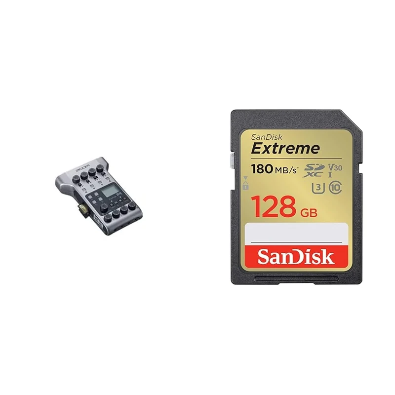 Zoom P4 PodTrak - Podcasting Mixer and Interface & SanDisk 128GB Extreme SDXC card + RescuePro Deluxe up to 180 MB/s UHS-I Class 10 U3 V30