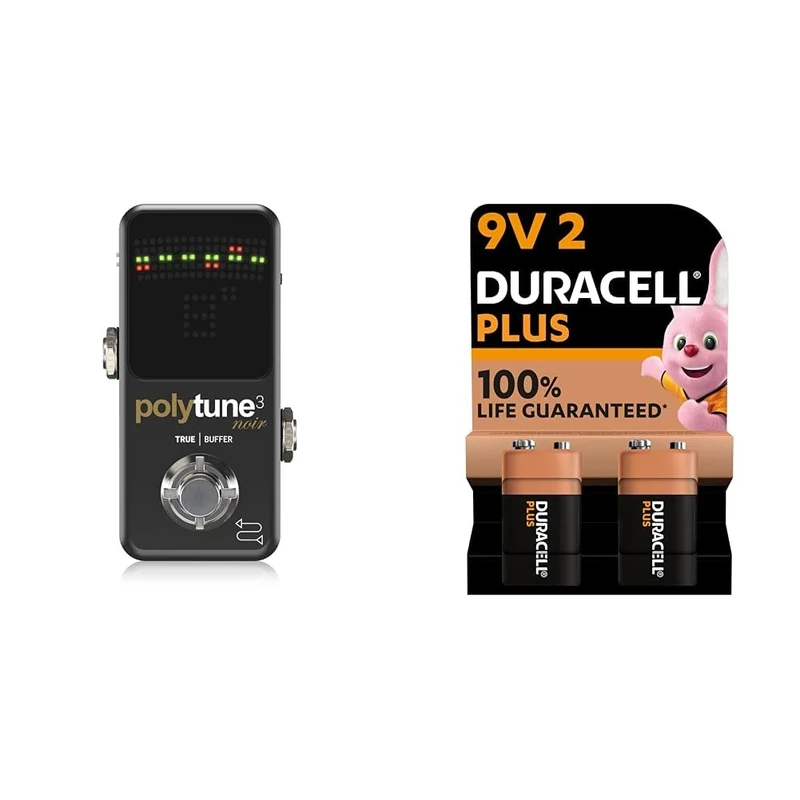 TC Electronic POLYTUNE 3 NOIR Tiny Polyphonic Tuner with Multiple Tuning Modes & Duracell Plus 9V Batteries (Pack of 2) - Alkaline - 100% Life Guaranteed