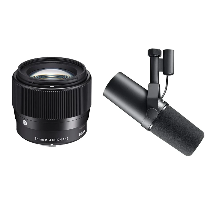 Sigma 351965 56mm F1.4 DC DN Contemporary For Sony E, Black & Shure SM7B Vocal Dynamic Microphone Broadcast, Podcast & Recording, XLR Studio Mic Music & Speech