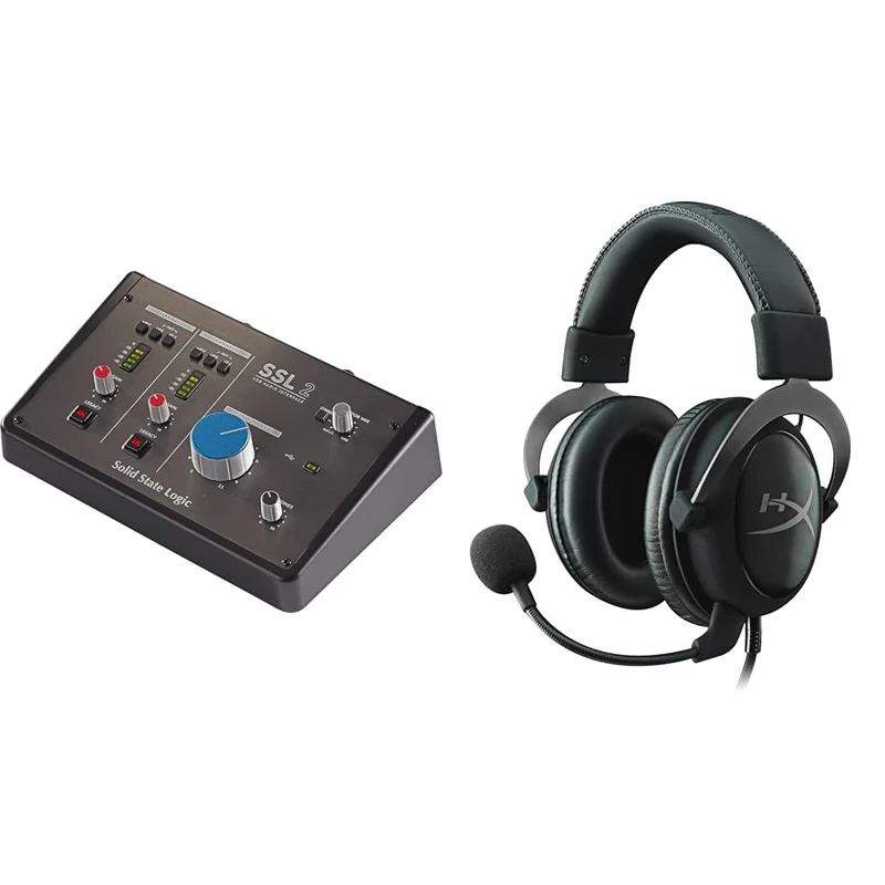 Solid State Logic SSL 2 USB Audio Interface - 24 bit/192 kHz, 2-in 2-out & HyperX Cloud II – Gaming Headset PC/PS4/Mac/Mobile, gunmetal - 53 mm Driver Size
