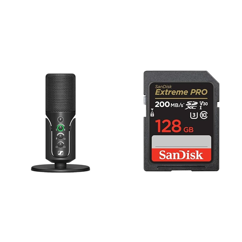 Sennheiser Profile USB Microphone with Table Stand | Plug & Play Design & SanDisk 128GB Extreme PRO SDXC card + RescuePRO Deluxe, up to 200MB/s, UHS-I, Class 10, U3, V30