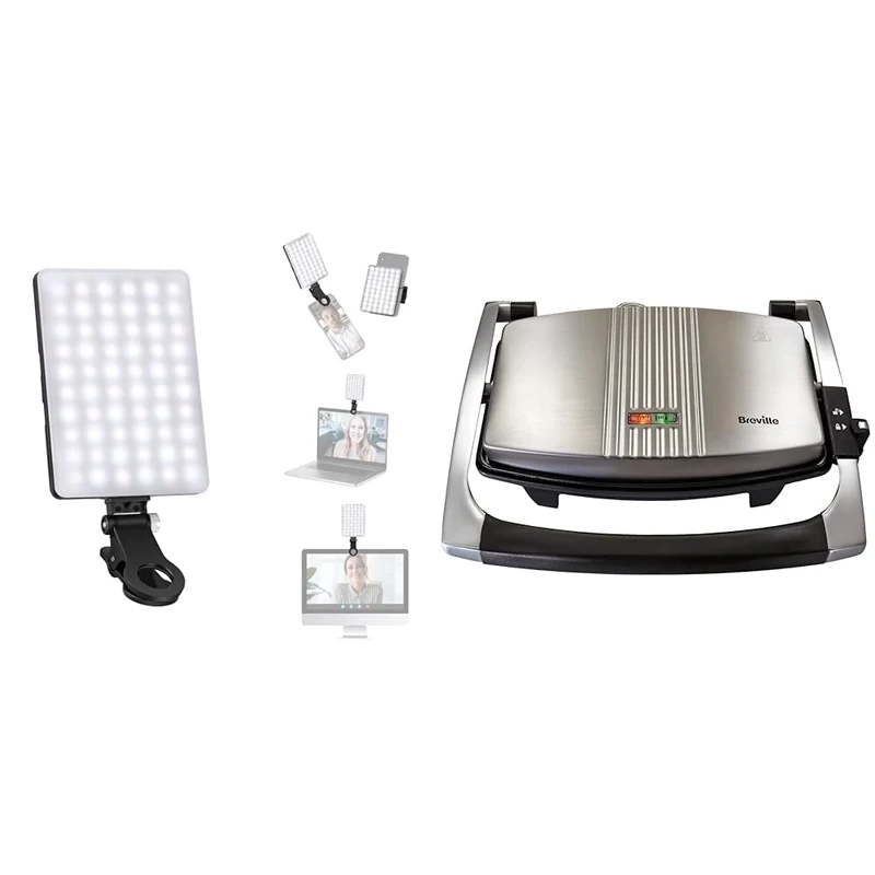 NEEWER Selfie Light with Front & Back Phone Clip, High Power 60 LED 2000mAh Rechargeable CRI 95+ & Breville Sandwich/Panini Press & Toastie Maker | 3-Slice | Non-stick-coated aluminium plates